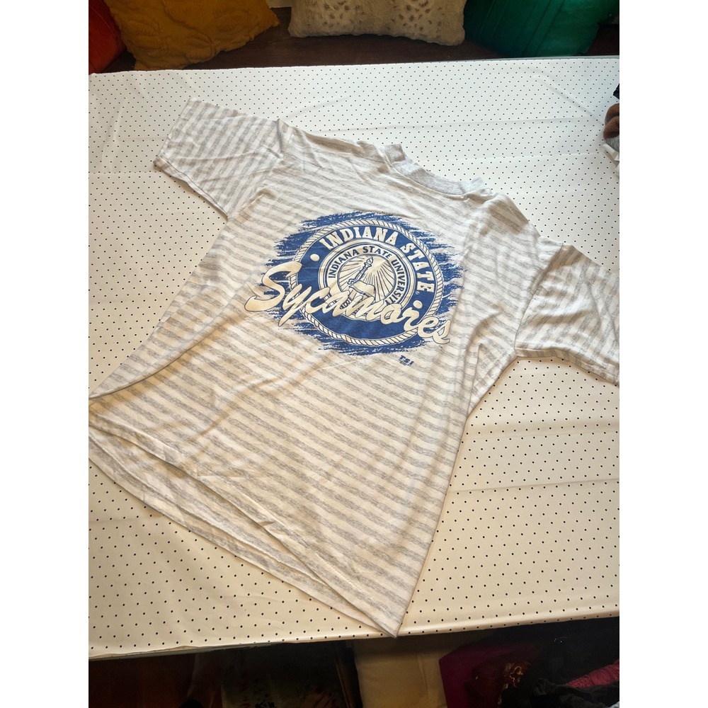 Vintage 1992 Indiana State Sycamores Striped T-Shirt Premier Sportswear Large